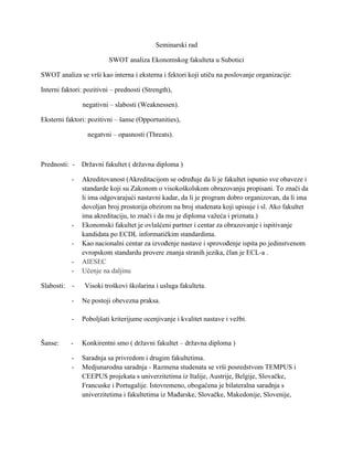 SWOT analiza Ekonomskog fakulteta u Subotici