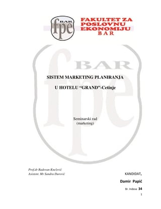 Sistem marketing planiranja u Hotelu Grand