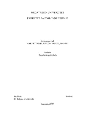 Marketing plan kompanije Bambi – Studija slucaja