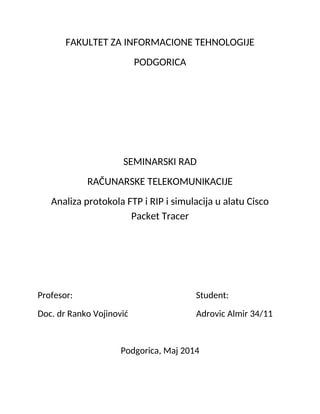 Analiza protokola FTP i RIP i simulacija u alatu Cisco Packet Tracer