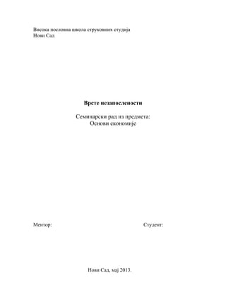 Pojam i vrste nezaposlenosti