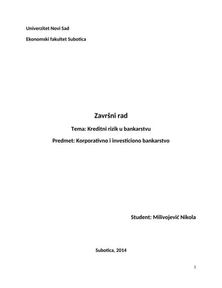 Kreditni rizik u bankarstvu