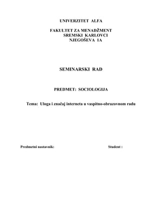 Uloga internteta u vaspitno-obrazovnom radu