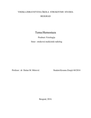 Fiziologija – Hemostaza