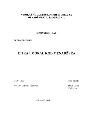 Etika i moral kod menadzera