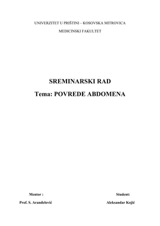 Hirurgija – Povrede abdomena