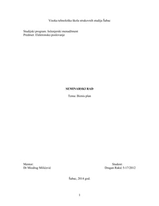 Poslovni plan za restoran