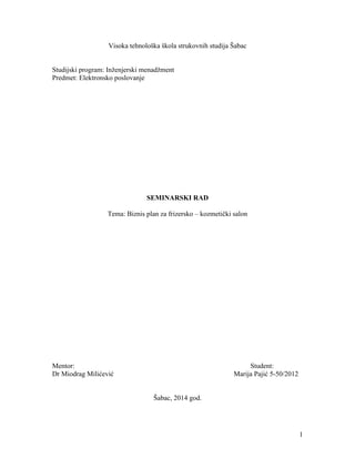 Biznis plan za frizersko – kozmetički salon