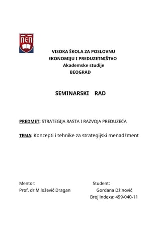 Koncepti i tehnike za strategijski menadzment