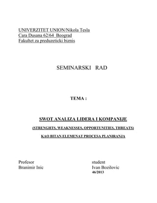 Swot analiza lidera i kompanije