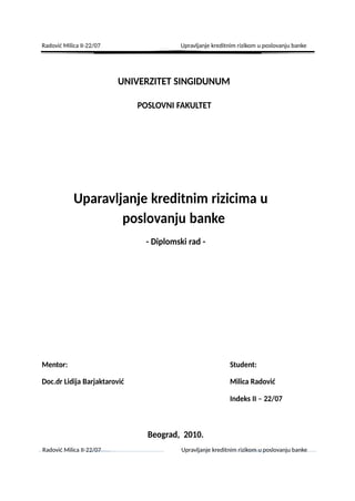 Uparavljanje kreditnim rizicima u poslovanju banke