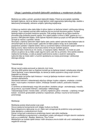 Uloga i upotreba prirodnih ljekovitih sredstava