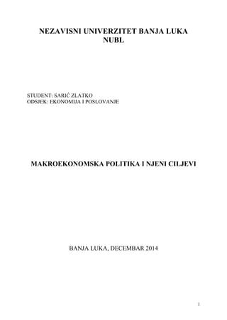Makroekonomska politika i njeni ciljevi