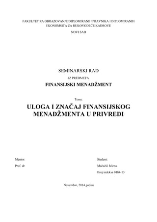 Uloga i značaj finansijskog menadžementa u privredi