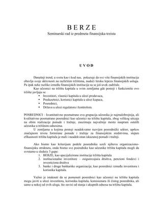 Berze: seminarski rad iz finansijskih tržišta