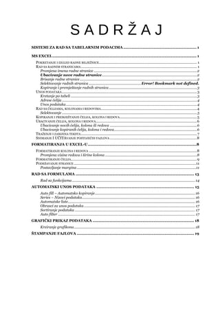 Uvod u rad sa tabelarnim podacima u ms excel-u