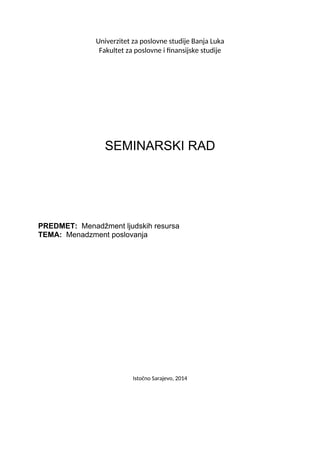 Menadzment poslovanja – Menadzment ljudskih resursa