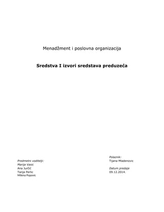 Izvori sredstava preduzeca