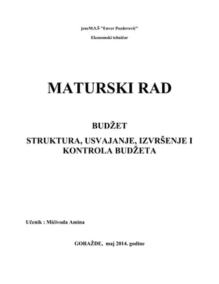 Budžet – Struktura,usvajanje, izvršenje i kontrola budžeta