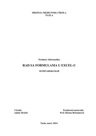 Excel-Rad sa formulama