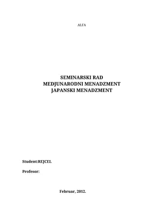 Međunarodni menadžment – Japanski menadžment