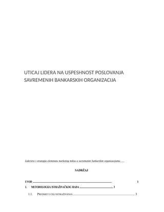 Uticaj lidera na uspešnost poslovanja savremenih bankarskih organizacija