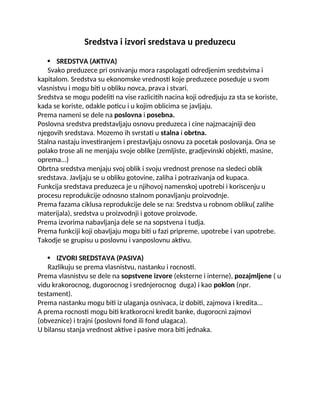 Sredstva i izvori sredstava preduzeca