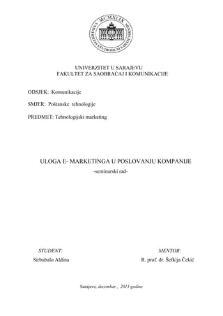 Uloga e-marketinga u poslovanju kompanije