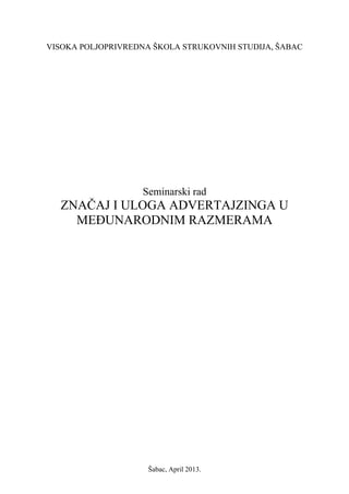 Znacaj i uloga advertajzinga u medjunarodnim razmerama