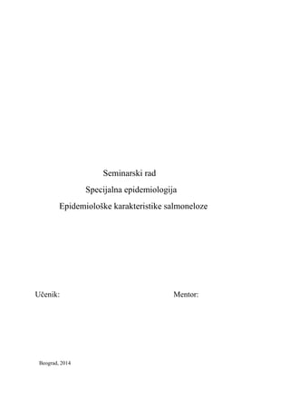 Epidemiološke karakteristike salmoneloza