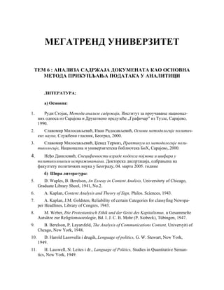 Analiza sadržaja dokumenta kao osnovna metoda prikupljanja podataka u analitici