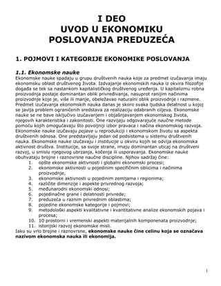 Uvod u ekonomiku poslovanja preduzeća (I deo)