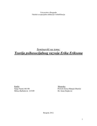 Teorija psihosocijalnog razvoja Erik Erikson