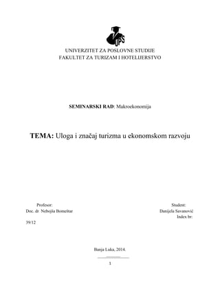 Uloga i znacaj turizma u ekonomskom razvoju