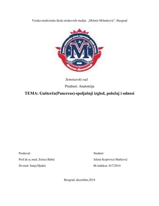 Gušterča (Pancreas)-spoljašnji izgled, položaj i odnosi