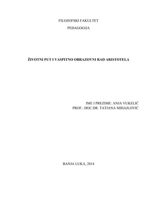 Životni put i vaspitno obrazovni rad Aristotela