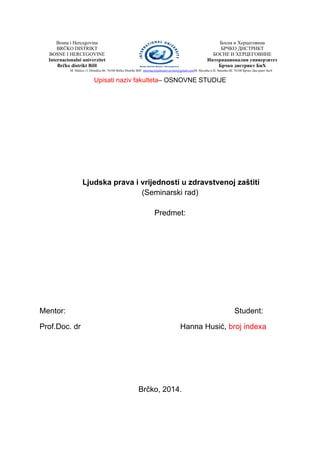 Ljudska prava i vrijednosti u zdravstvenoj zaštiti