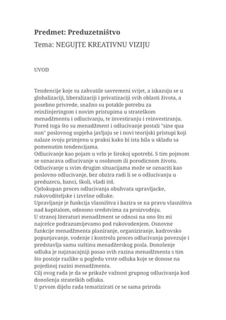 Negujte kreativnu viziju – Preduzetništvo