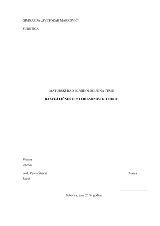 Razvoj ličnosti po Eriksonovoj teoriji