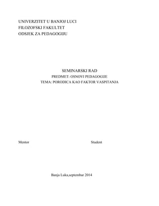Porodica kao faktor vaspitanja