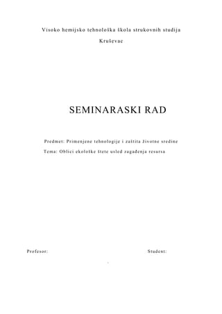 Oblici ekološke štete usled zagađenja resursa