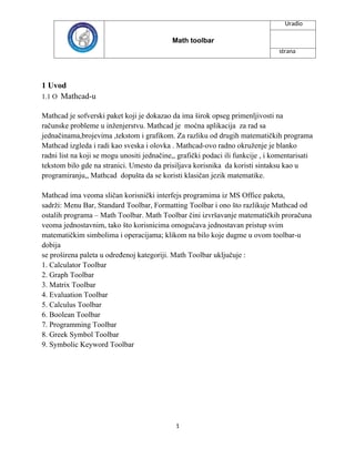 Analiza Mathcad softvera i primena Math toolbar-a