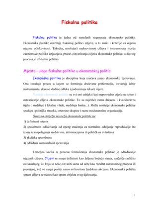 Fiskalna politika: mesto i uloga u ekonomskoj politici