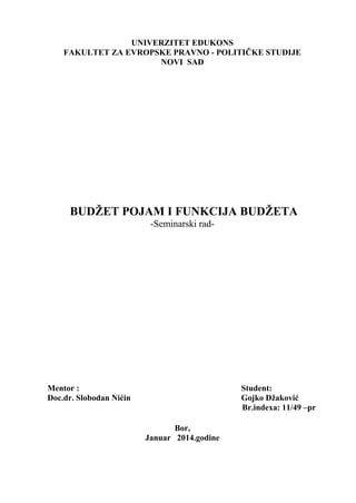 Budžet – Pojam i funkcije budžeta