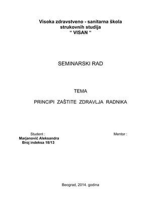 Principi zastite zdravlja na radu