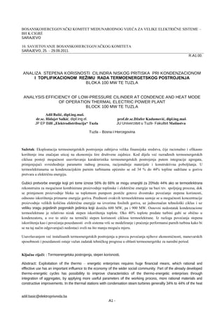 Analiza stepena korisnosti cilndra niskog pritiska kod termoenergetskog bloka postrojenja 100 MW termoelektrane Tuzla