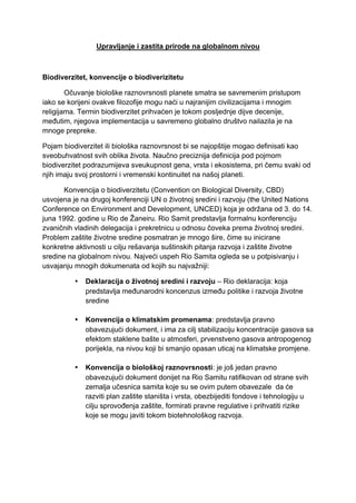Biodiverzitet, zaštita biodiverziteta i konvencije