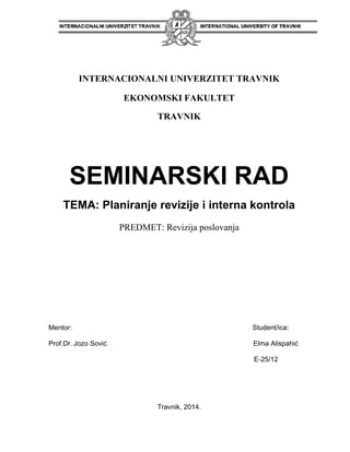 Planiranje revizije i interna kontrola