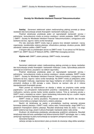 Swift – society for worldwide interbank financial telecommunication