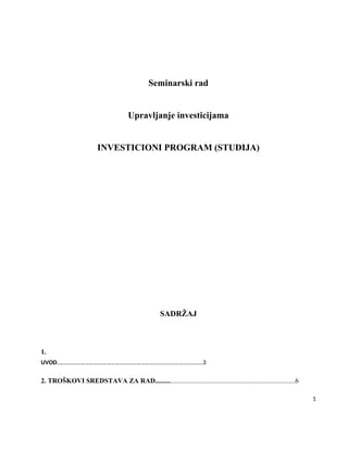 Upravljanje investicijama   – Investicioni program